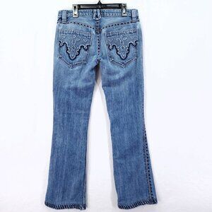 Antik Denim Womens Jeans 27 Stitched Embroidered Flared Boot Blue Denim